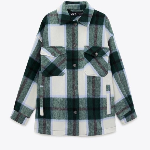 Green Wool Blend Waffle Knit Overshirt Shacket Coat - Picture 7 of 11